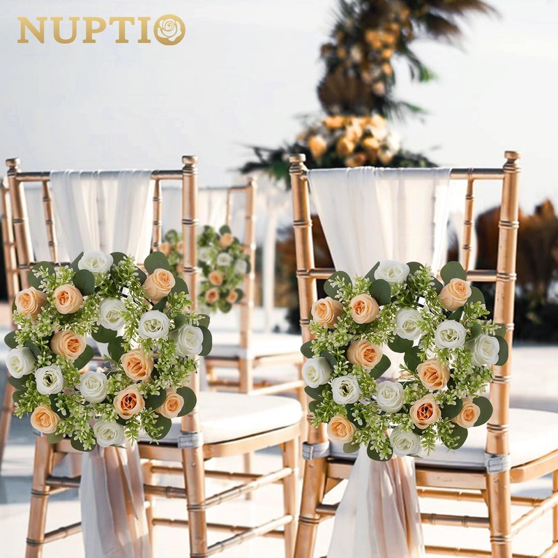 Nuptio Artificial Flowers Candle Rings - 6 Pcs 14 Inch Diam Large Champagne gallery