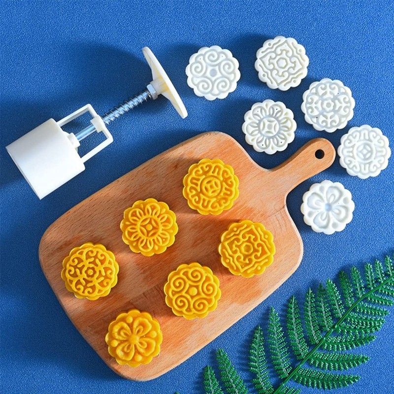 Mooncake Mold 6 Stamps HandPressure Flower Cake Mould 50g DIY Round