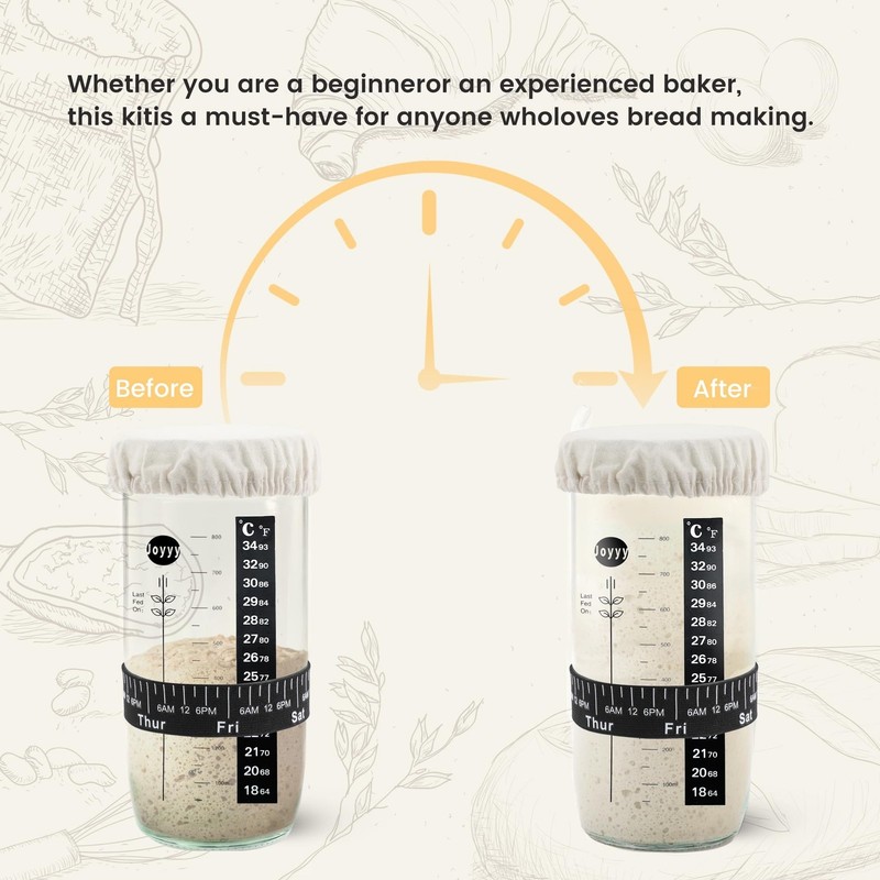 Joyyy Sourdough Starter Jar, Beginner Sourdough Starter Kit, 34oz Large Capac... gallery