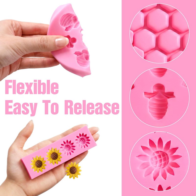 4 Pcs Bumble Bee Silicone Mold, Honeycomb Sunflower Fondant Molds, Bee Mold H... gallery