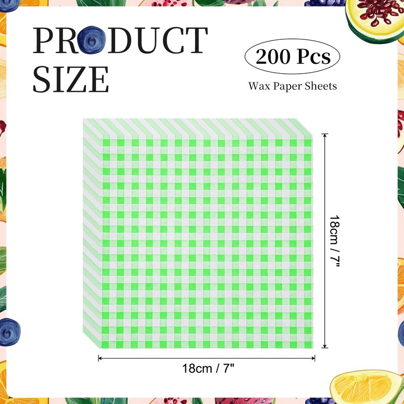 200 Pcs Wax Paper Sheets, 7 x 7" Checkered Square Wrapping Paper, Green gallery