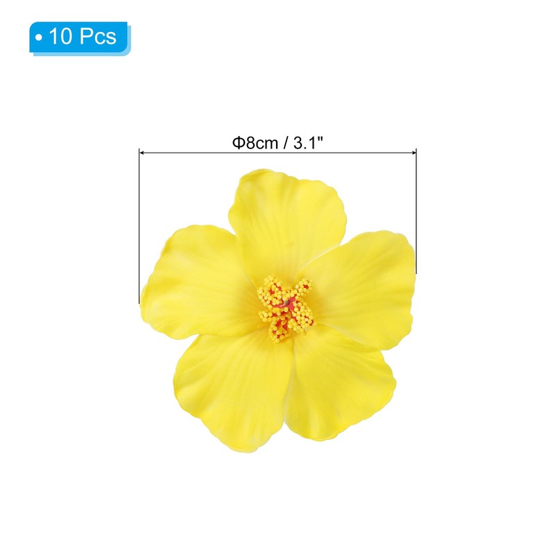 10Pcs Hawaiian Hibiscus Flowers Foam Artificial Flowers Hair Clip Yellow gallery