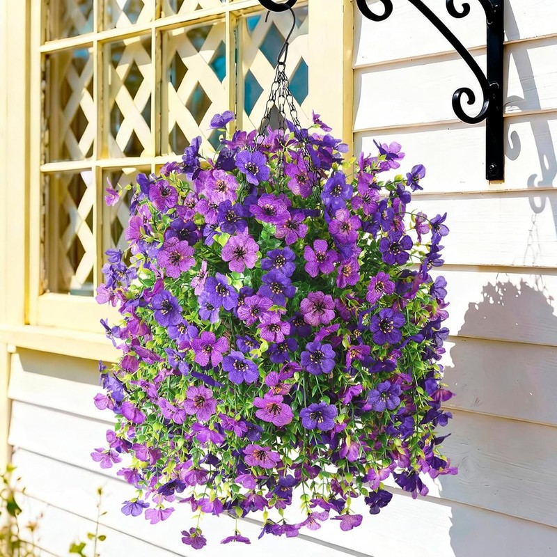 Artificial Flowers Hanging Baskets, 4 Bundles Outdoor Hanging Basket