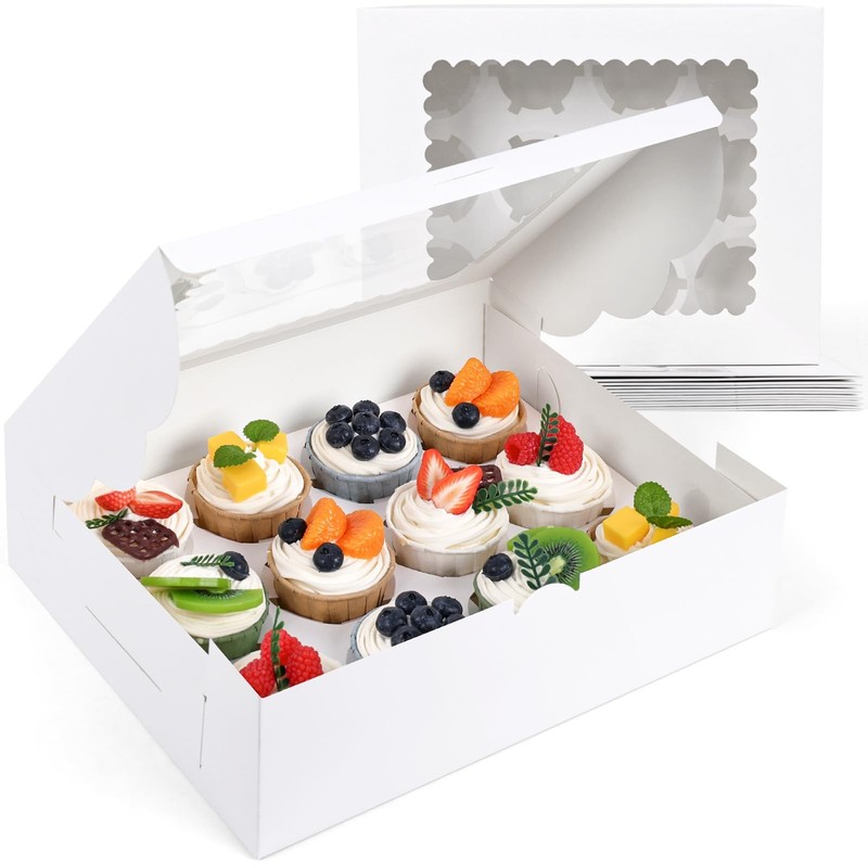 6PCS White Cupcake Containers 12 Count with Window Boxes Holding 72 Pastry Bo…