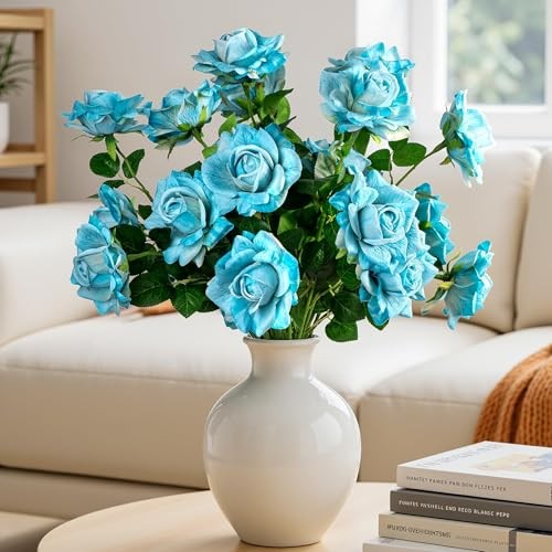 Artificial Flowers 23.2In Artificial Roses 20PCS Fake Roses Long Stem Blue