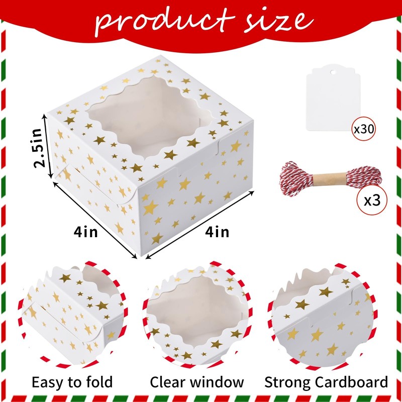 30 PCS 4x4x2.5 Inch White Christmas Bakery Cookie Box Window Dessert Gift gallery