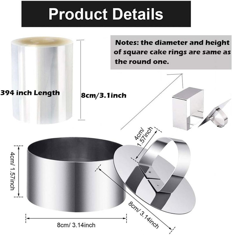 9Pack 3.15�� Food Rings Molds with 3 Inch Cake Collars Stainless Steel Cake R... gallery