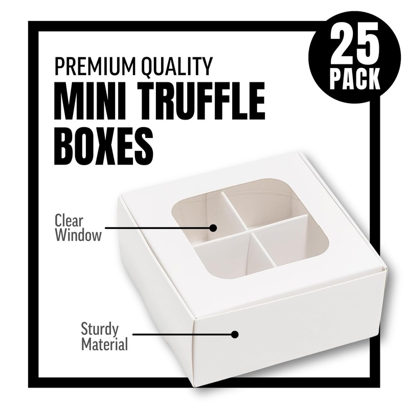 Mini Truffle Boxes White 4 Treats Window Dividers 3.5x3.5 Inch Candy 25 Pack gallery