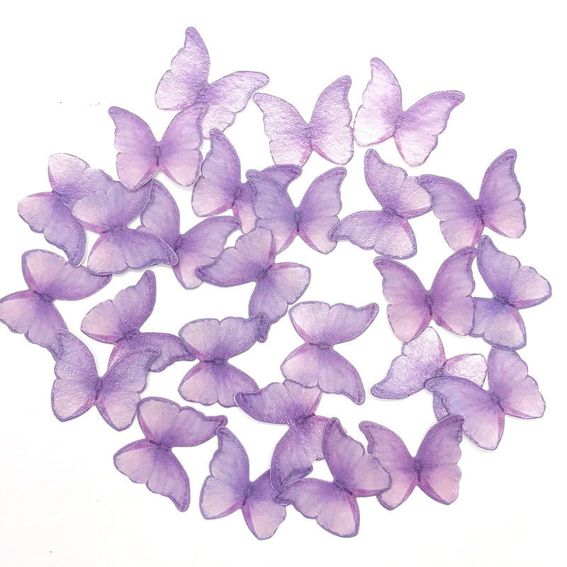 Edible Wafer Paper Butterflies Set of 48 Purple Cake Decorations, Cupcake Topper gallery