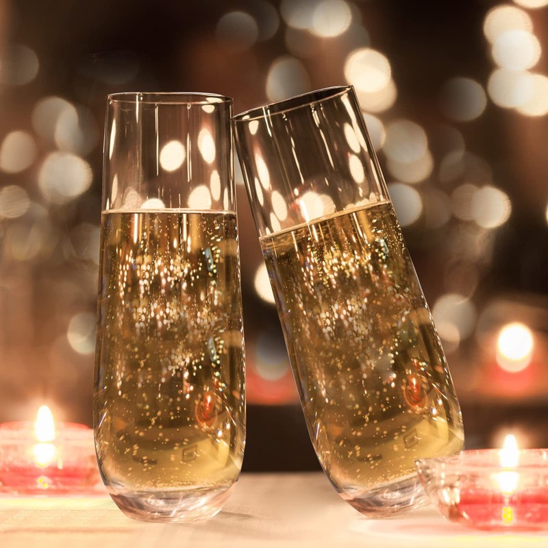 Stemless Champagne Flutes Set of 4，Hand Blown Crystal Glasses, 10.2oz Cha gallery