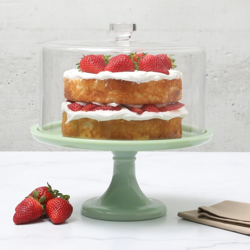 Highbrook 10-Inch Jadeite Cake Stand with Glass Dome – Vintage-Style Pedestal... gallery