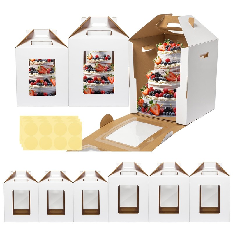 6 Pack Tall Cake Box for Tier Cake with Window 2 Sizes 10x10x12 & 12x12x14 In...