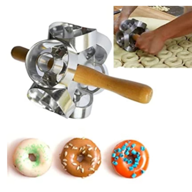 6 Cuts Donut Cutter Roller Steel Revolving Pastry Dough Metal Mold gallery