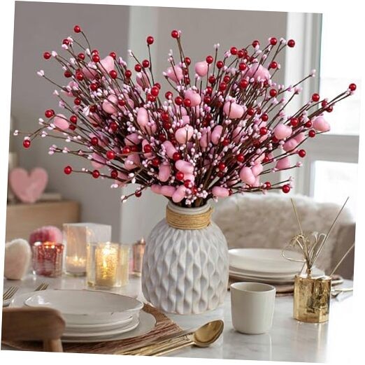 Valentines Day Decorations Floral Picks Stems – 8Pcs,16 Inch Artificial Pink