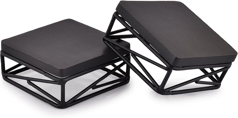 Riser Dessert Display Risers, Rustic Black Wood Top and Geometric