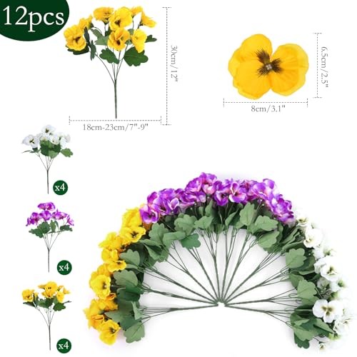 Bundles Artificial Flowers Outdoor UV Resistant 12 Yellow, White, Purple gallery