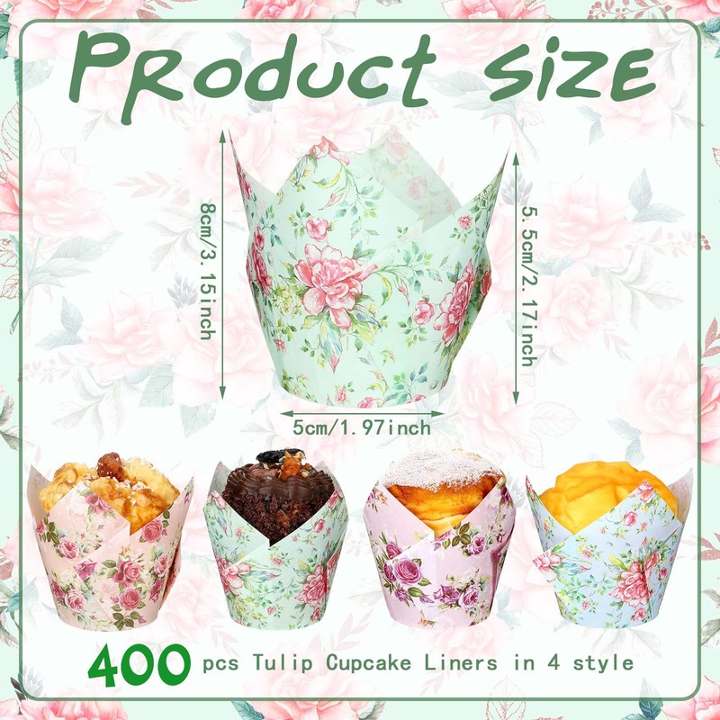 400 Pcs Floral Tulip Cupcake Wrappers Liners for Bridal Shower Wedding Festival gallery