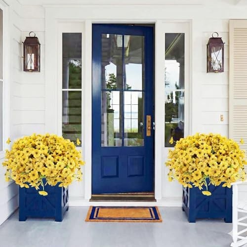 Artificial Mums Flowers for Outdoors, 16 Bundles UV Resistant 16PCS Yellow gallery
