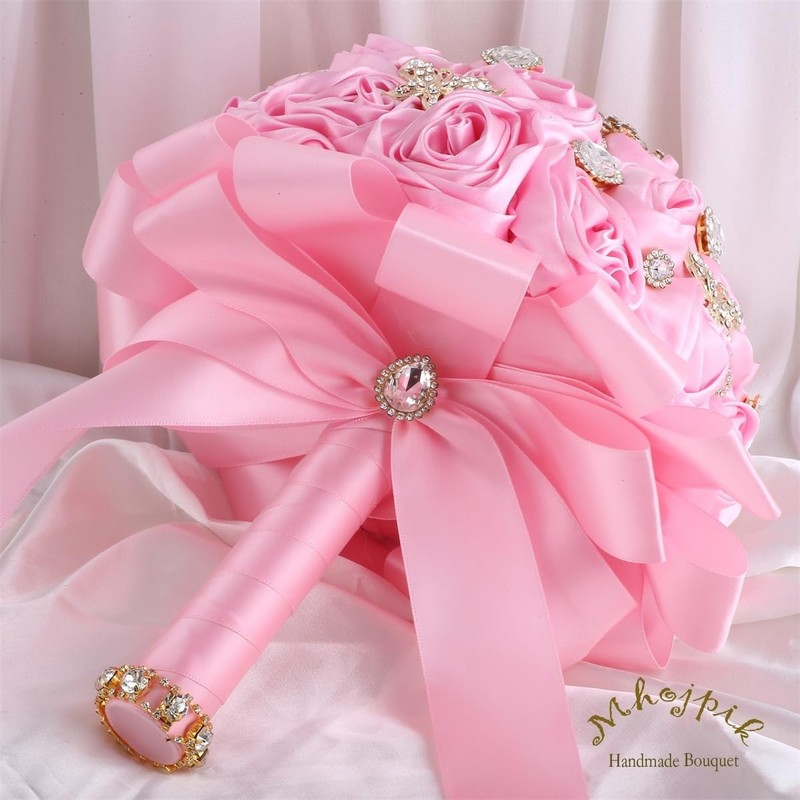 Mhojpik 7.5 Pink Bridal Wedding Bouquet Round Bling Brooch Bouquet Throw Toss gallery