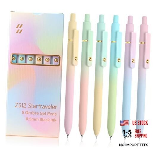 UIXJODO 6 Pcs Gel Pens 0.5mm Quick Dry Black Ink Pens Fine 6 Pcs Ombre Gold