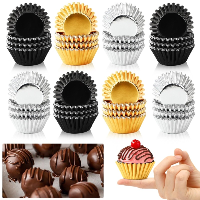 400pcs Graduation Mini Foil Cupcake Liners Golden Silver Black Cupcake Baking…
