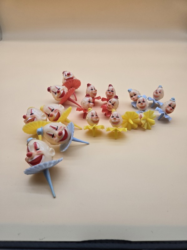 Set of 18 Vintage Clown Cupcake/Cake Toppers Multicolor Candle Holders