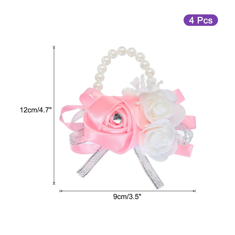 Wrist Corsage Artificial Flower Bracelets Pack of 4 Rose Wrist Pink gallery