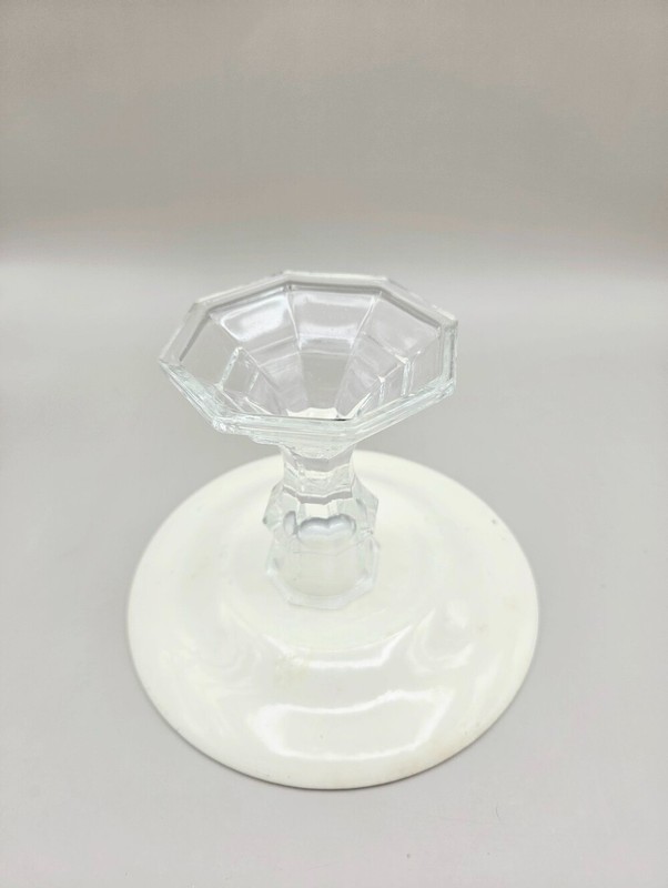 Mini Cake Stand or Cupcake Stand, Red & White Floral on Clear Glass Pedestal gallery