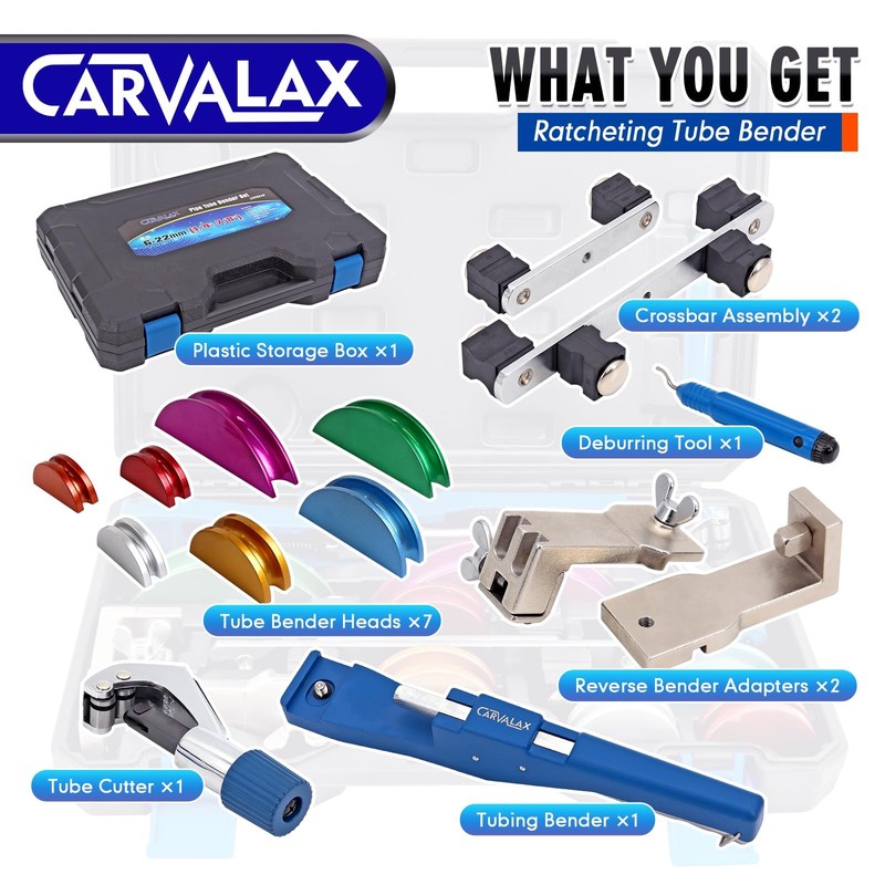 Carvalax 90 Ratcheting Tube Bender Kit - 7 Color-Coded Aluminum Heads For 1/4 gallery