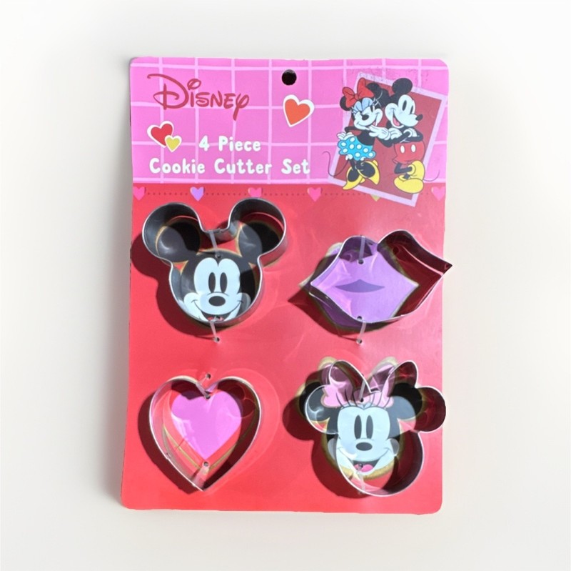 Disney 4-Piece Metal Cookie Cutter Set Mickey Minnie Mouse Heart Lips