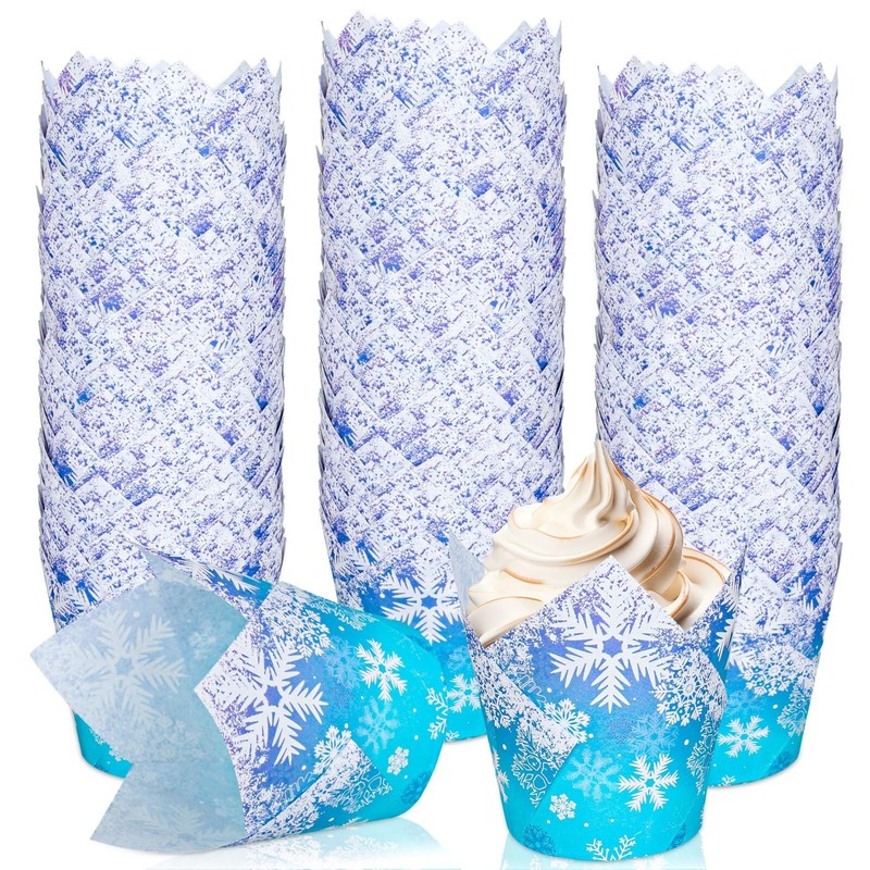 200Pcs Winter Snowflake Tulip Cupcake Liners Christmas Blue Purple Gradient M…