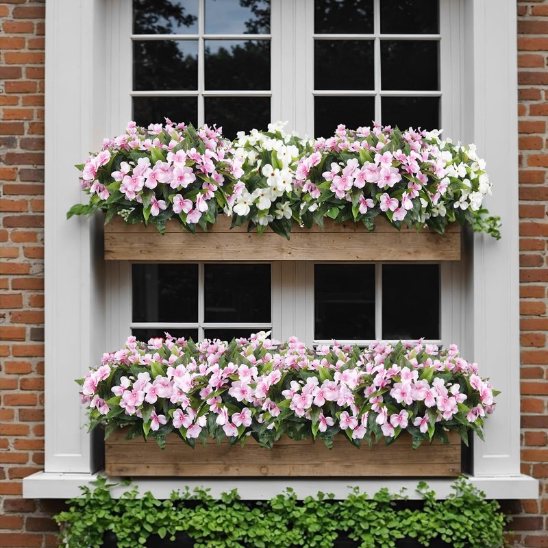 Faicoia 8 Pcs Artificial Impatiens Flowers For Outdoors Faux Impatiens Bushes gallery