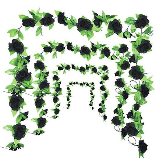 4 Pieces 7.7 Feet Fake Rose Vine Artificial Vine with Flowers Rose Black