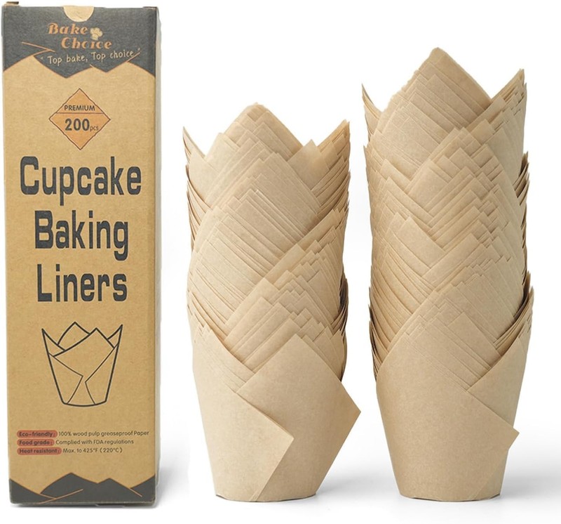 200pcs Natural Tulip Cupcake Liners for Baking Cups Unbleached European