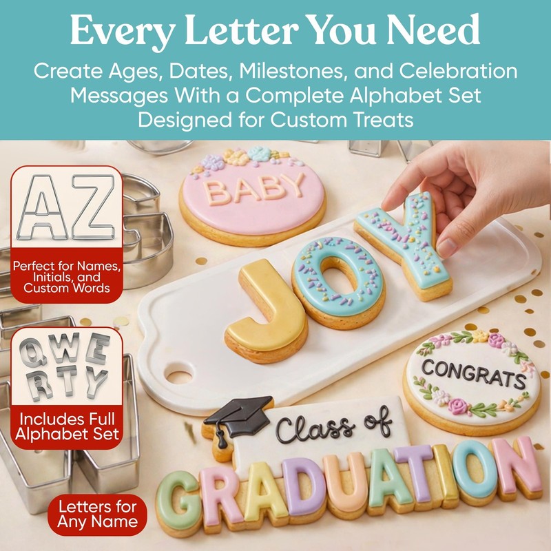 Bakerpan Stainless Steel Alphabet Cookie Cutter Set Big 3.5 Inch English gallery