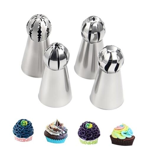 Russian Ball Piping Tip Set, 4-Piece Stainless Steel Cream Nozzles, Style 5 gallery