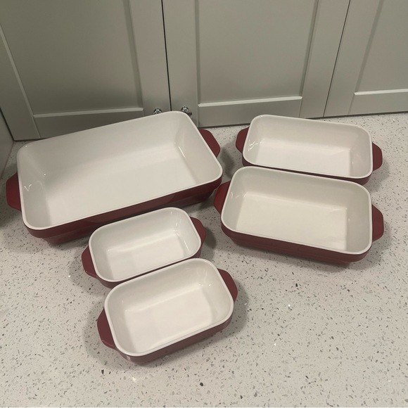 5 KITCHENAID Vibrant Red Ceramic Baking Dishes | 2x Small, 2x Medium, 1x Large gallery