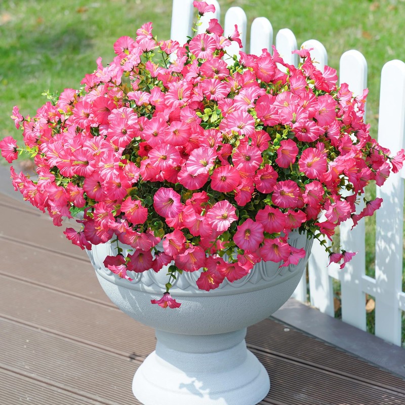 Artificial Flowers Fake Plants for Outdoors Decoration, 12 Gradient Pink gallery