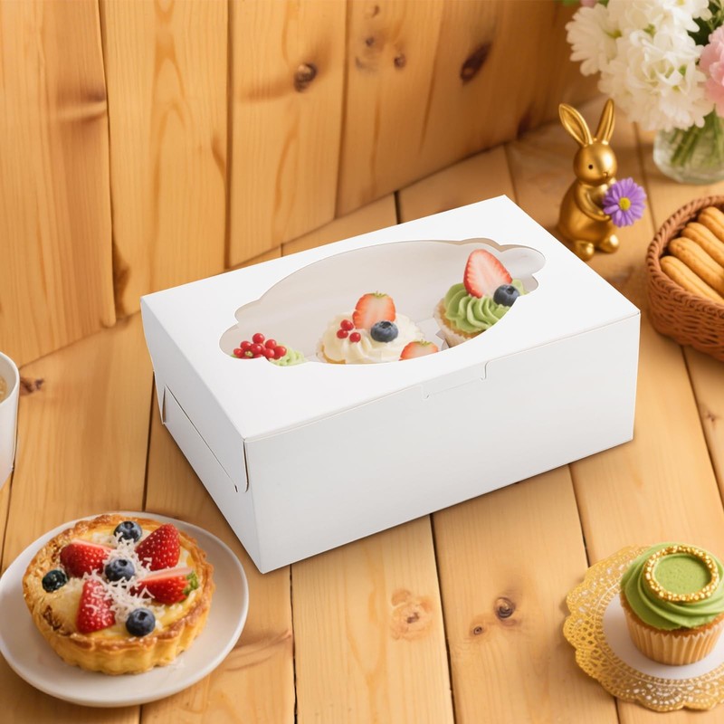 30 Pack Cupcake Boxes 10.2x6.9x4 Inch 6 Count White Containers Window Insert gallery