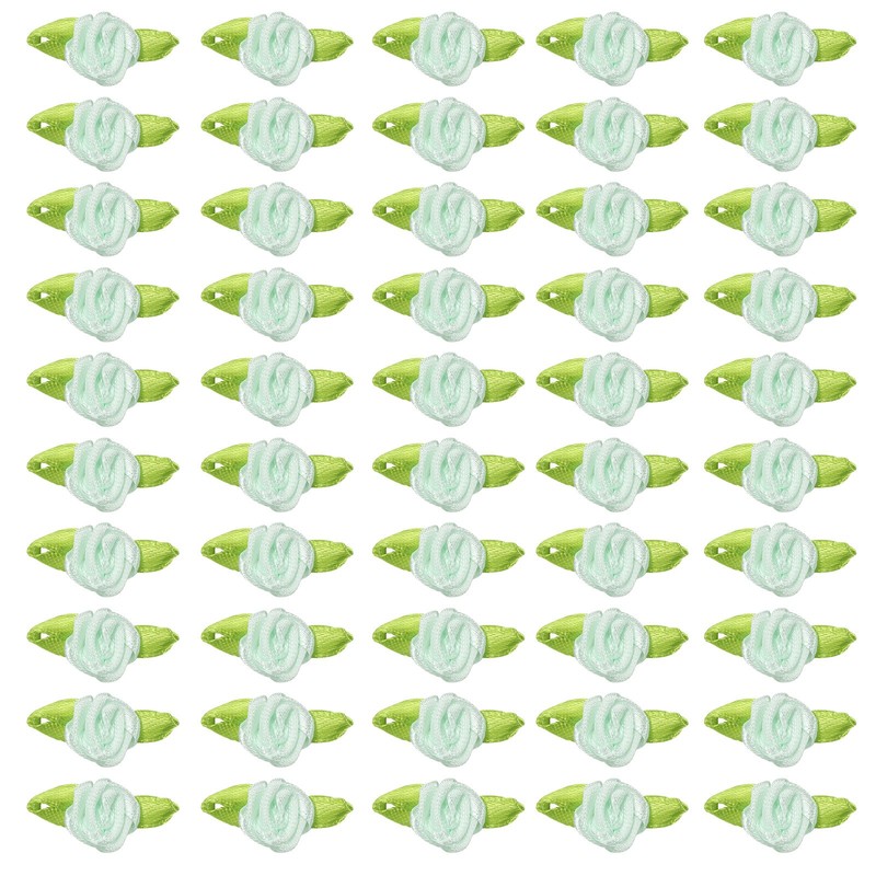100Pcs 15mm Tiny Satin Ribbon Rose Fabric Flowers Rosettes Applique Light Green