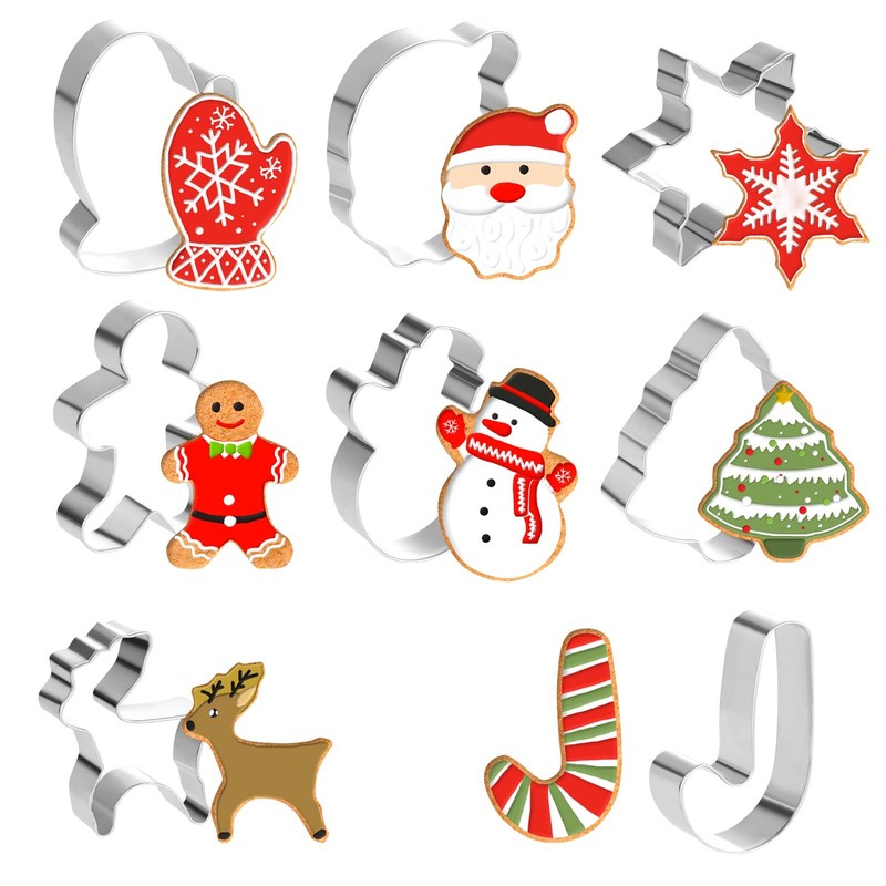 GWHOLE 8PCS Christmas Cookie Cutter, Holiday Cookie Cutters Christmas ShapesG…