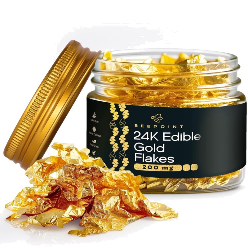 24K Edible Gold Foil Flakes – 200mg Luxury for Cake Decorating & Desserts