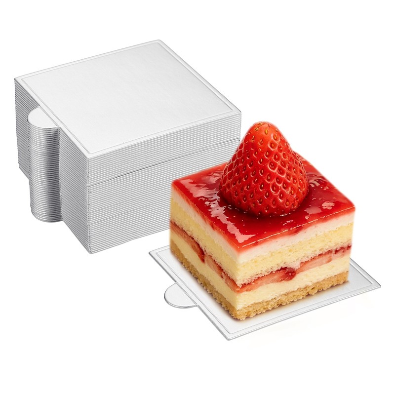 50 Pcs Mini Cake Boards, 2.8 Inch Square Mousse Cake Base, Silver