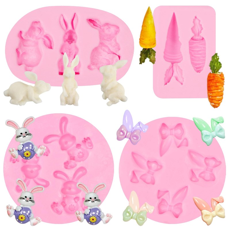 Rabbit Chocolate Silicone Molds, 4Pcs Bunny Ear Carrot Easter Rabbit Fondant …