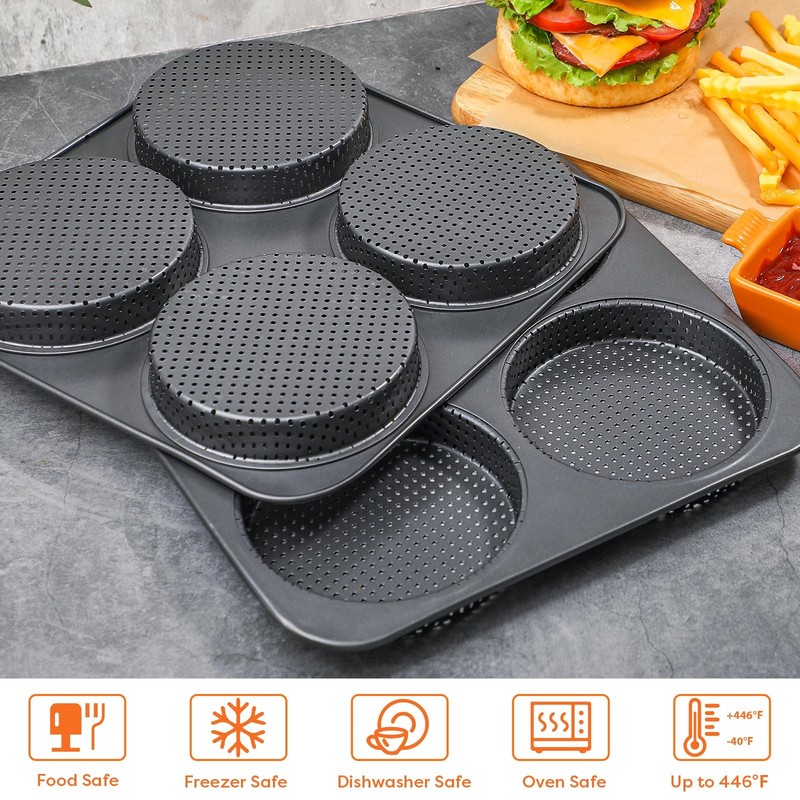 5" Large Hamburger Bun Pan Nonstick Bun Pans for Baking Heavy Gauge Carbon St... gallery