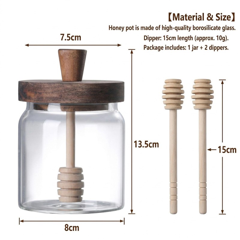 12 Oz Honey Jar with 2 Wooden Dippers and Lid,Honey Pot Dispenser,Clear Glass... gallery