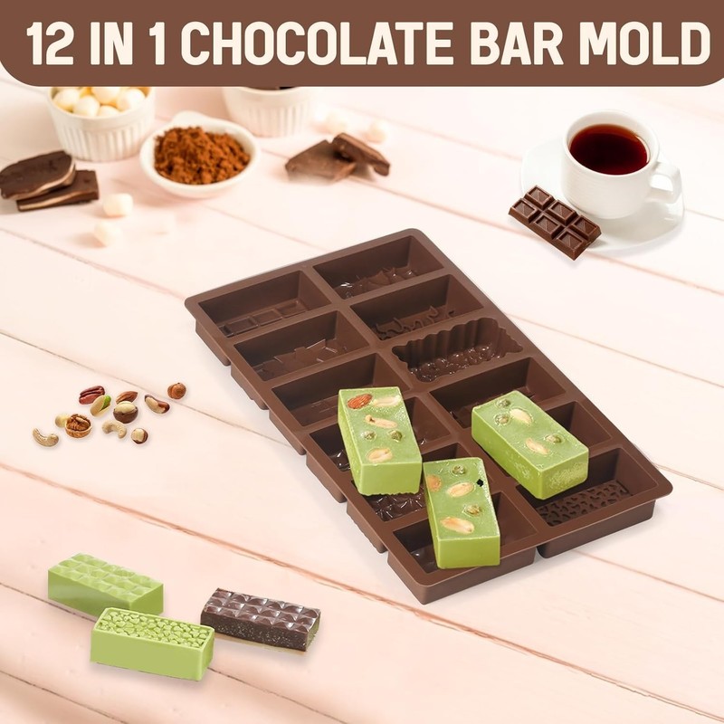 12 In 1 Chocolate Molds, 1 Inch Deep Dubai Silicone Chocolate Bar Mold with 1... gallery