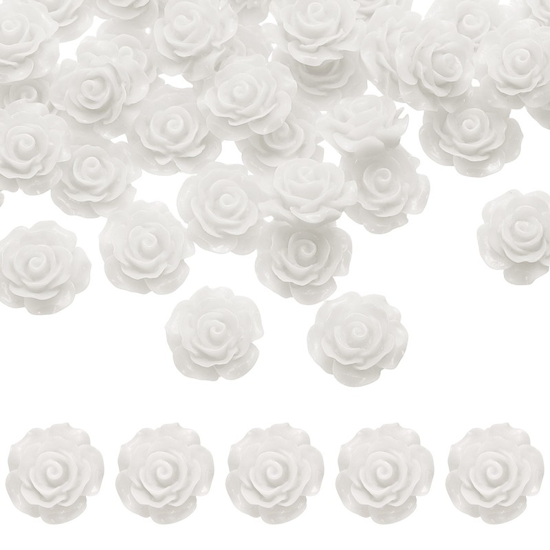 50Pcs White Resin Rose Flower Beads 20mm Flatback Flower Charm