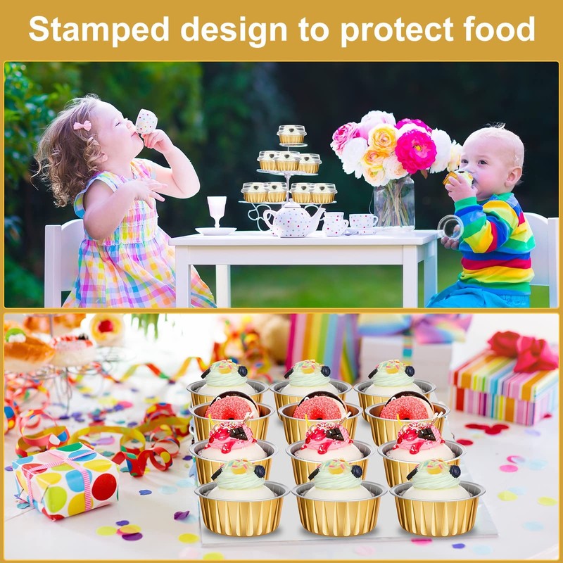 200 Pack Aluminum Foil Cupcake Liners with Lids, 5 oz Round Baking Cup,Dispos... gallery