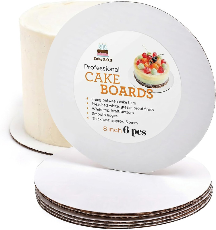 8" round White Cakeboard, Waxed Greaseproof, Sturdy Corrugated Cake Board, Count